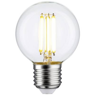 Eine LED-Glühbirne mit einem sichtbaren, leuchtenden Filament stilisiert das Aussehen klassischer Glühbirnen.