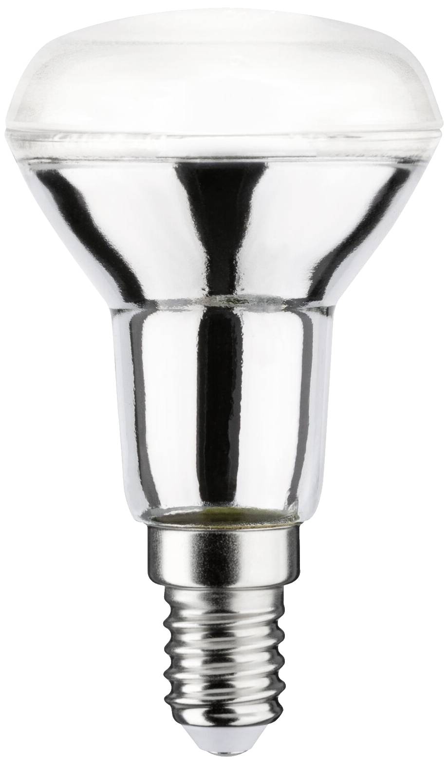Silberne Reflektor-Glühlampe mit E14-Sockel.