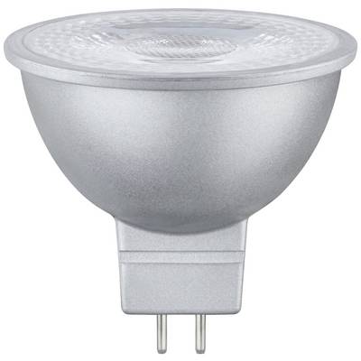 Ein LED-Spot in silberner Farbe mit GU5.3 Sockel, geeignet für Halogenlampenfassung, effiziente Lichtquelle für Innenräume.