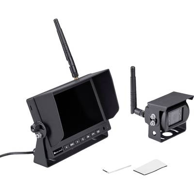 Drahtlose Rückfahrkamera mit Monitor und Antennen, zur Überwachung von Fahrzeugen. Enthält auch Montagezubehör.