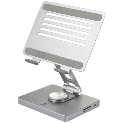 Laptopschreibtischständer aus Metall, höhenverstellbar mit drehbarem Knopf, Schlitze zur Belüftung, für bessere Ergonomie.