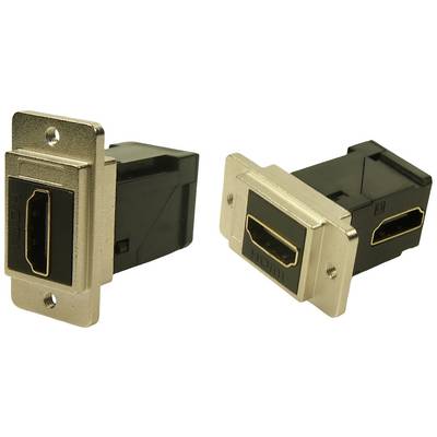Zwei HDMI-Wandsteckdosen in Silber und Schwarz, nebeneinander liegend, zum Anschließen von HDMI-Kabeln an Geräte.