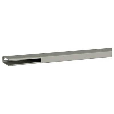 Ein gerader, metallischer Kabelkanal in rechteckiger Form. Er ist offen und für die geordnete Verlegung von Kabeln gedacht.