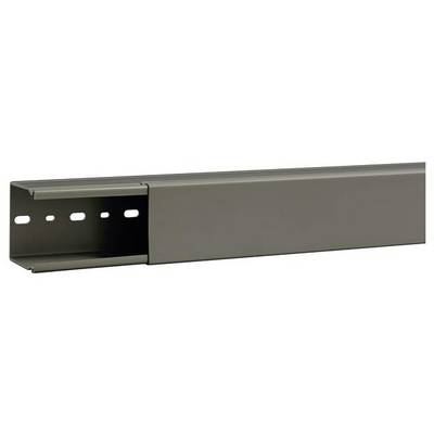 Ein länglicher, brauner Kabelkanal aus Metall mit mehreren kleinen, rechteckigen Öffnungen an der Seite zur Befestigung an Wänden.