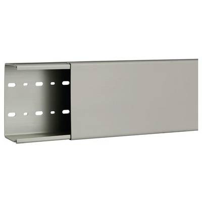 Silberfarbene Metallabdeckung, rechteckig, mit seitlichen Löchern. Sie scheint für industrielle oder bauliche Anwendungen geeignet.