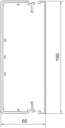 Technische Zeichnung eines rechteckigen Profils mit den Maßen 190 mm Höhe und 60 mm Breite.