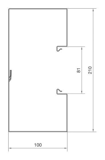 Technische Zeichnung eines Querschnittprofils mit den Maßen: Höhe 210 mm, Breite 100 mm, eine Kerbe bei 81 mm.