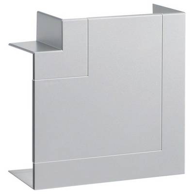 Metallische, silberne Winkelkonstruktion mit L-förmigem Profil, wahrscheinlich ein Bauteil oder Designobjekt, steht vertikal.