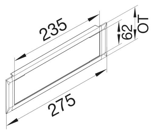 Technische Zeichnung eines rechteckigen Bauteils mit den Maßen: Länge 275 mm, Breite 235 mm, Höhe 28 mm.