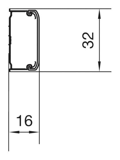 Technische Zeichnung eines Profils, zeigt die Dimensionen: Höhe 32 mm, Breite 16 mm. Ideal für technische Anwendungen.