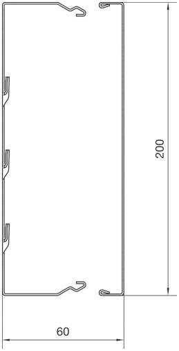 Technische Zeichnung eines rechteckigen Aluminiumprofils mit den Maßen 60 mm Breite und 200 mm Höhe.