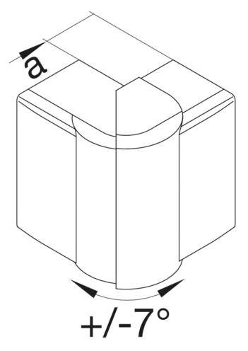 Diagramm eines kubischen Objekts mit abgeschrägten Ecken; Kantenabmessung 'a'; Bemaßung zeigt einen Neigungswinkel von ±7°.