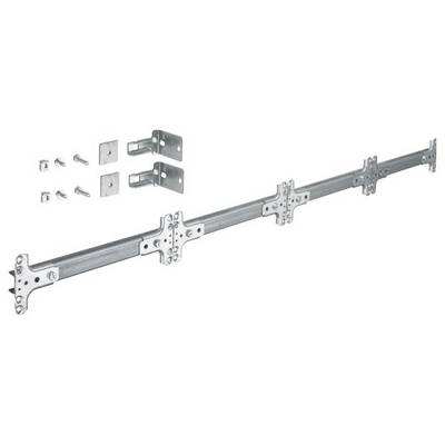 Langes, metallisches Bauteil mit mehreren Befestigungspunkten und Schrauben. Dient zur Montage oder Verbindung von Strukturen.