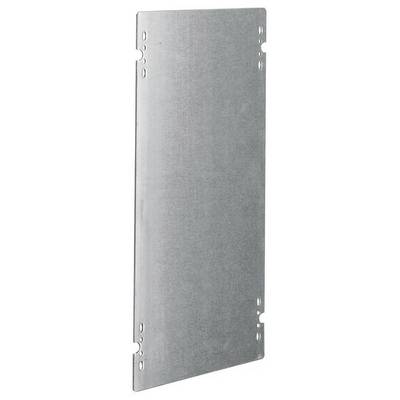 Eine rechteckige Metallplatte mit abgeschrägten Kanten und Löchern an den Ecken, zur Verwendung als Abdeckung oder Schutzplatte.