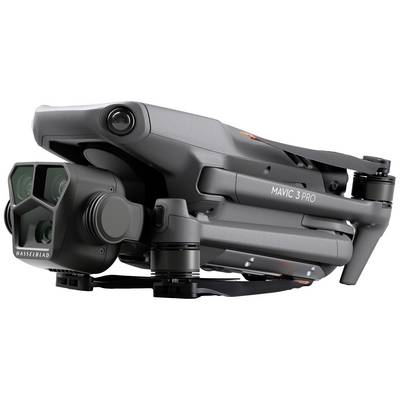 Eine zusammengefaltete Drohne in Nahaufnahme, Modell 'Mavic 3 Pro', mit einer Hasselblad-Kamera, orientiert zur professionellen Fotografie.