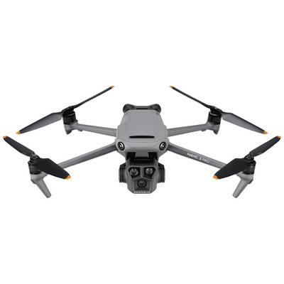 Eine graue Drohne mit vier Propellern und zwei Kameras vorne, Modell 'Mavic 3 Pro'.