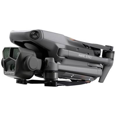 Gefaltete Drohne in Nahaufnahme, zeigt detaillierte Kameraeinheit mit "Hasselblad"-Aufschrift und Modellbezeichnung "Mavic 3 Pro".