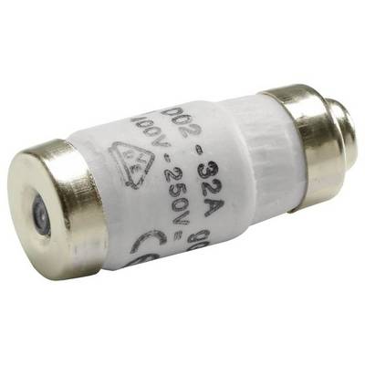 Zylinderförmige Schmelzsicherung mit Metallkappen, auf der '32A', '400V-250V' und 'CE' aufgedruckt sind. Elektrische Sicherheitskomponente.