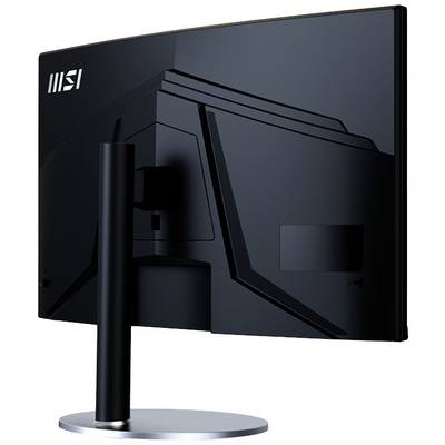 Computermonitor von hinten, zeigt die schlanke, gebogene Form und den stabilen Standfuß.