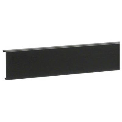 Schwarzes Metallpaneel, rechteckig und flach, mit einer glatten, matten Oberfläche. Dient als Abdeckleiste oder Verkleidung.
