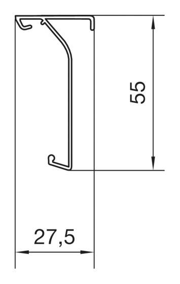 Technische Zeichnung eines Profils mit zwei Maßen: 55 mm Höhe und 27,5 mm Breite.