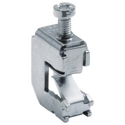 Ein silberner Metallklemme mit Schraube oben, vermutlich für die Befestigung von Kabelelementen oder anderen mechanischen Komponenten.