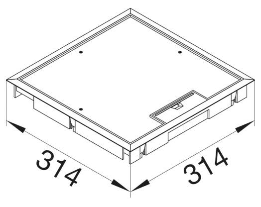 Technische Zeichnung eines quadratischen Deckels mit den Abmessungen 314 x 314 mm.