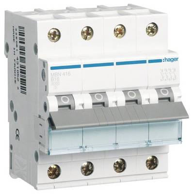 Ein elektrischer Schutzschalter mit vier Schaltkreisen, geeignet zur Unterbrechung von Strom bei Überlastung in einem Haushaltssystem.