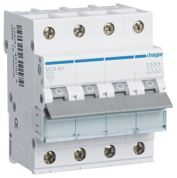 Hager MCN401 Leitungsschutzschalter 4polig 1 A 400 V