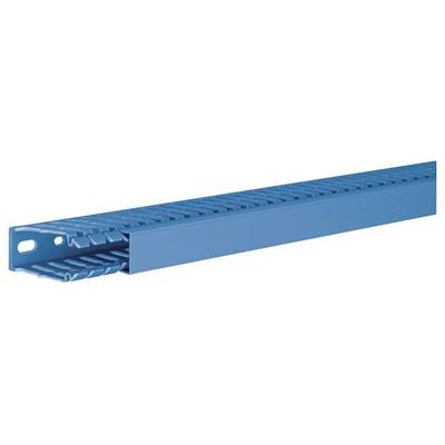 Ein blauer Metallschacht mit rutschfester Riffelung und rechteckigem Querschnitt. Verwendet für Kabelmanagement oder als Trittfläche.