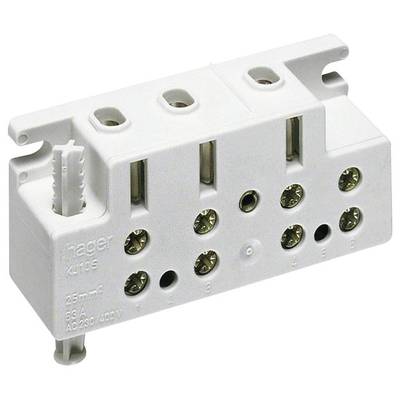 'Elektrischer Anschlussblock mit mehreren Schraubklemmen, Hager KU19S, geeignet für 25 mm², 63 A, AC 230/400 V.'