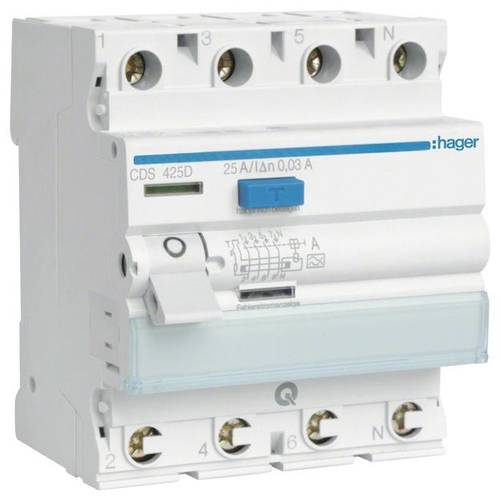 Thumbnail - Hager CDS425D FI-Schutzschalter A 4polig 25 A 0.03 A 400 V