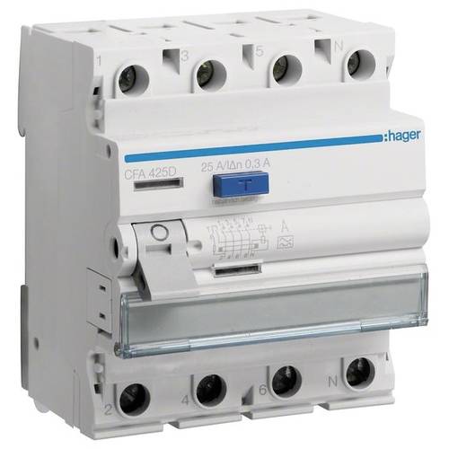 Thumbnail - Hager CFA425D CFA425D FI-Schutzschalter A 4polig 25 A 0.3 A 400 V