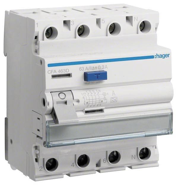 Hager CFA463D CFA463D FI-Schutzschalter A 4polig 63 A 0.3 A 400 V
