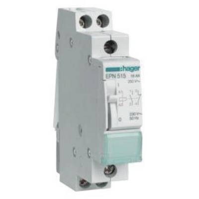Einpoliger Schutzschalter von Hager, Modell 'EPN 515', 16 Ampere, geeignet für 230/400V, mit grünem Schalter und technischem Diagramm.
