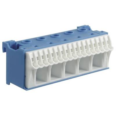 Elektrische Anschlussklemme mit blauer und weißer Isolierung, geeignet für die Verbindung mehrerer Leitungen.