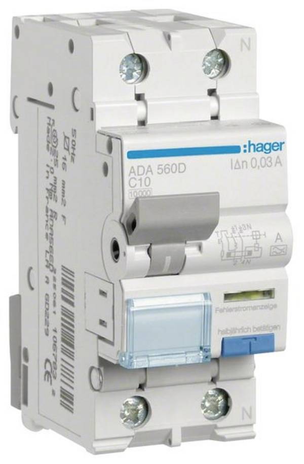Hager ADA560D FI-Schutzschalter/Leitungsschutzschalter    2polig 10 A 0.03 A 240 V