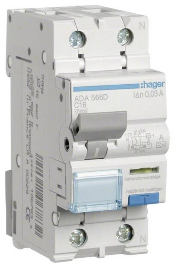 Hager ADA566D FI-Schutzschalter/Leitungsschutzschalter    2polig 16 A 0.03 A 240 V