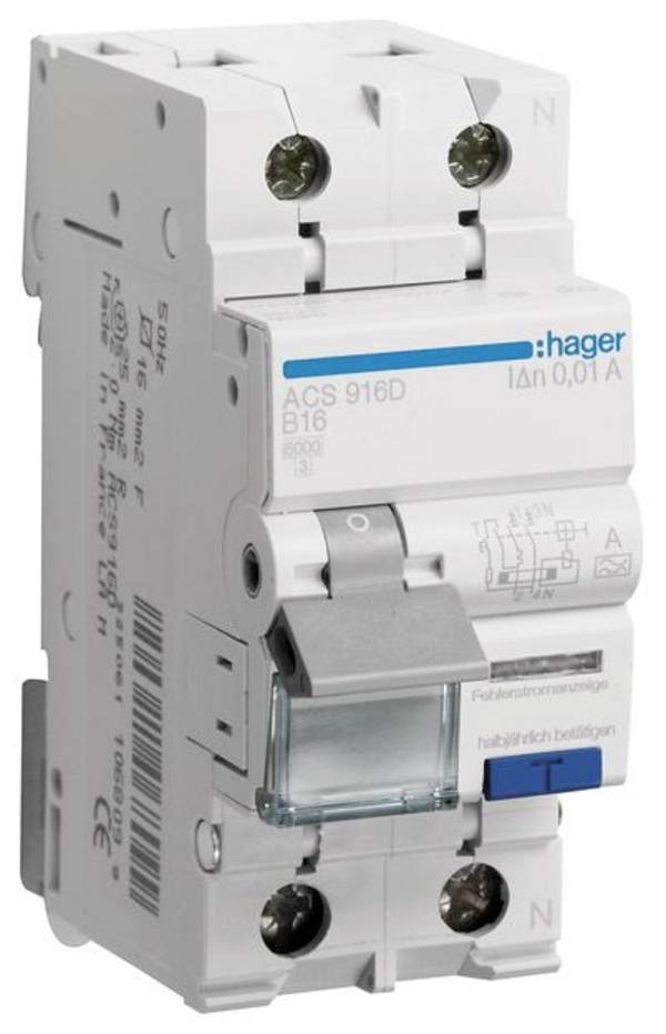 Hager ACS916D FI-Schutzschalter/Leitungsschutzschalter    2polig 16 A 0.01 A 240 V