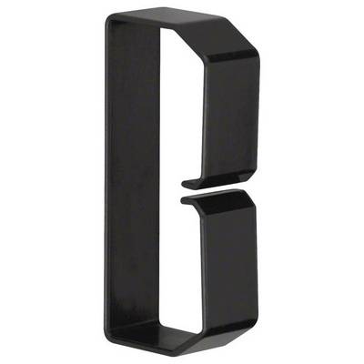 Eine schwarze Metall-Wandhakenhalterung in Form eines umgekehrten 'G', optimal für das Aufhängen von Gegenständen an einer Wand.