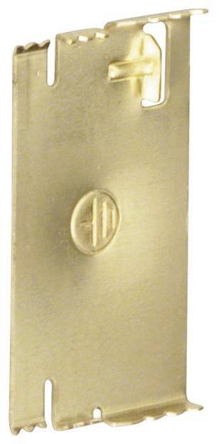 Ein goldenes Bauteil aus Metall, das Teil eines mechanischen Systems sein könnte, mit Öffnungen und Kante für Befestigung; keine sichtbaren Markierungen oder Beschriftungen.