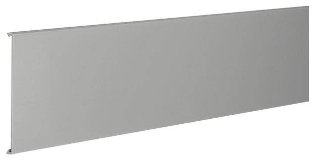 Eine graue Metallverkleidung, rechteckig und flach, wird gezeigt. Sie könnte als Blende oder Abdeckung verwendet werden.