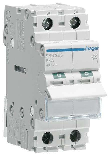 Ausschalter 2polig 63 A 2 Schließer 400 V Hager SBN263