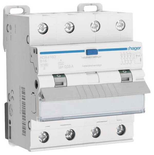 Hager ADX416D FI-Schutzschalter/Leitungsschutzschalter 4polig 16 A 0.03 A 400 V