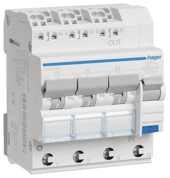 Hager ADZ363D FI-Schutzschalter/Leitungsschutzschalter 4polig 13 A 0.03 A 230 V