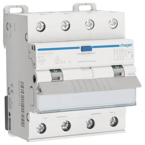 Hager AFX413D FI-Schutzschalter/Leitungsschutzschalter 4polig 13 A 0.3 A 400 V