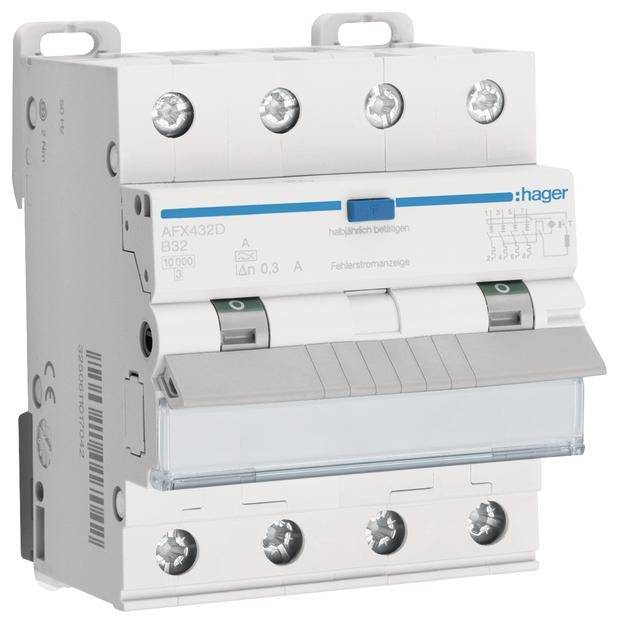 Hager AFX432D FI-Schutzschalter/Leitungsschutzschalter 4polig 32 A 0.3 A 400 V