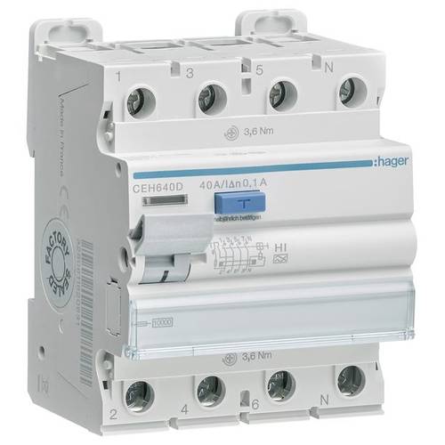 Hager CEH640D FI-Schutzschalter 4polig 40 A 0.1 A 400 V