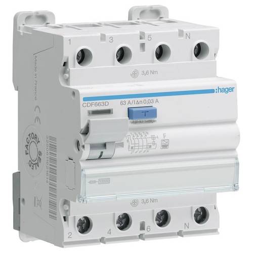 Hager CDF663D FI-Schutzschalter F 4polig 63 A 0.03 A 400 V