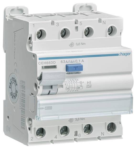 Hager CEH663D FI-Schutzschalter 4polig 63 A 0.1 A 400 V